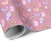 紫がかったピンクの蝶とキノコ ラッピングペーパー (ロールコーナー)