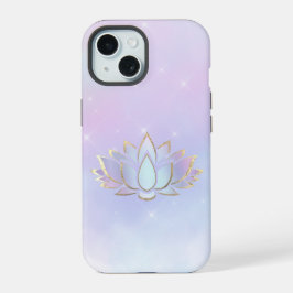 紫がかった青い蓮の花のデザイン iPhone 15ケース