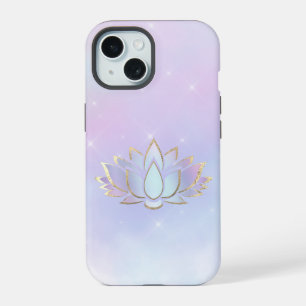 紫がかった青い蓮の花のデザイン iPhone 15ケース
