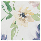 紫がかった青と柔らかい黄色の花模様 ファブリック (クローズアップ)