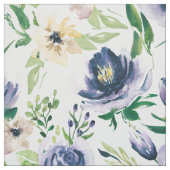 紫がかった青と柔らかい黄色の花模様 ファブリック (見本)