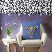 紫がかった青の宝石トーンの蝶 クッション