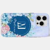 紫きらめくモダン青の水色フローラ Case-Mate iPhoneケース (裏面 (横))