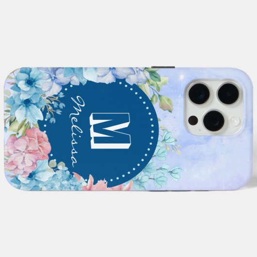 紫きらめくモダン青の水色フローラ Case-Mate iPhoneケース (裏面 (横))