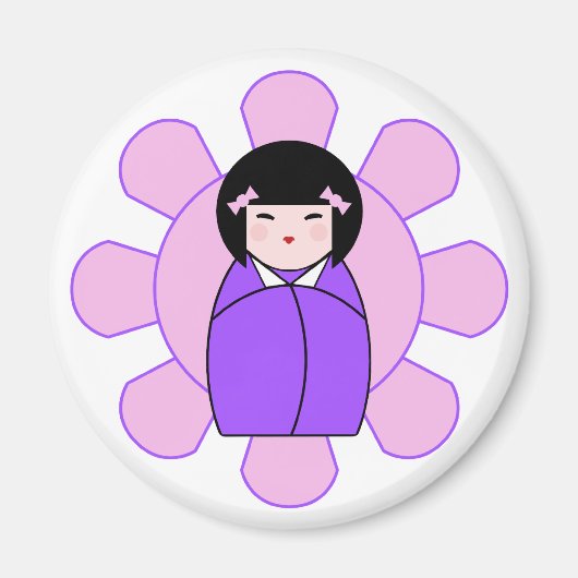 紫こけし人形 マグネット (正面)