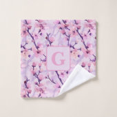 紫さくらんぼ花モノグラパーソナライズされたム バスタオルセット (ウォッシュタオル)