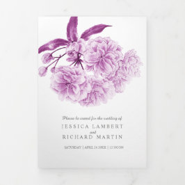 紫さくらんぼ花水彩三折プログラム 三つ折りプログラム