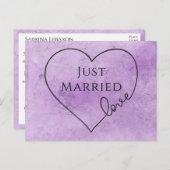 紫たった今結婚しましたハート水色結婚ズ 案内ポストカード (正面/裏面)