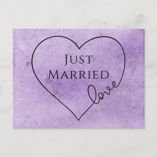 紫たった今結婚しましたハート水色結婚ズ 案内ポストカード (正面)
