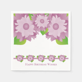 紫でアクセント付きのフローラ スタンダードカクテルナプキン