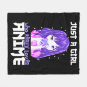 紫で本当にアニメが大好きな女の子 フリースブランケット (正面(横))