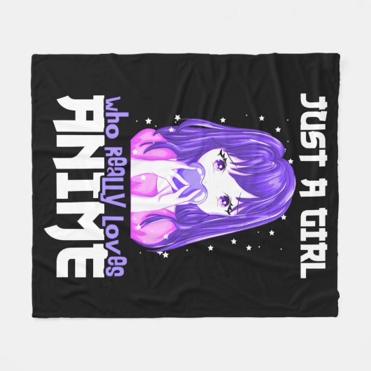 紫で本当にアニメが大好きな女の子 フリースブランケット (正面(横))