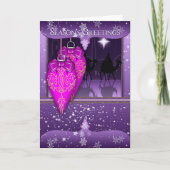 紫で表示された1年の挨拶用のホリデーカード シーズンカード (正面)