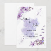 紫で魅惑。フローラ結婚式招待状 招待状 (正面/裏面)