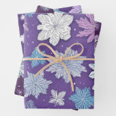 紫とお洒落青の雪の結晶クリスマス ラッピングペーパーシート (インサイチュ)