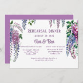 紫とかわいらしピンクの藤のリハーサルディナー 招待状 (正面/裏面)