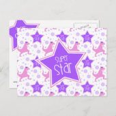 紫とすごいピンクの恐竜のスターポストカード インビテーションポストカード (正面/裏面)
