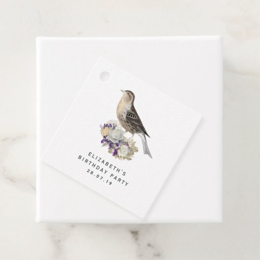 紫とアイボリーのフローラバードダマスク フェイバータグ (インサイチュ)