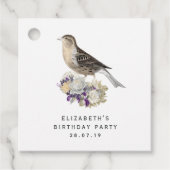 紫とアイボリーのフローラバードダマスク フェイバータグ (正面)