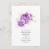 紫とアイボリーのフローラ結婚の 招待状 (正面/裏面)