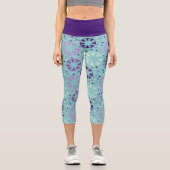 紫とアクアの同期パターン（の模様が）ある水泳 カプリレギンス (正面)