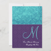 紫とアクア王室のブルーダマスクウェディングメタル 招待状 (裏面)