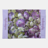 紫とイエローアジサイの植物フローラ キッチンタオル (横)