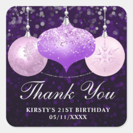 紫とエレガントピンクのクリスマスボードブル誕生日 スクエアシール