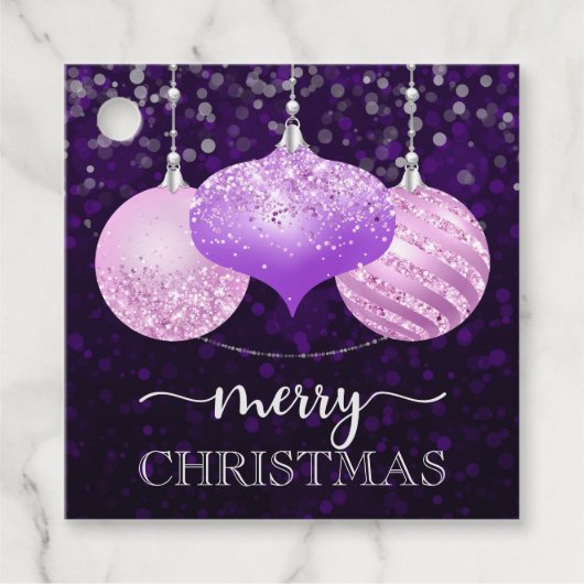 紫とエレガントピンクのバウブルズメリークリスマス フェイバータグ (正面)