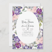 紫とエレガントピンクのフローラの赤ちゃんシャワー 招待状 (正面)