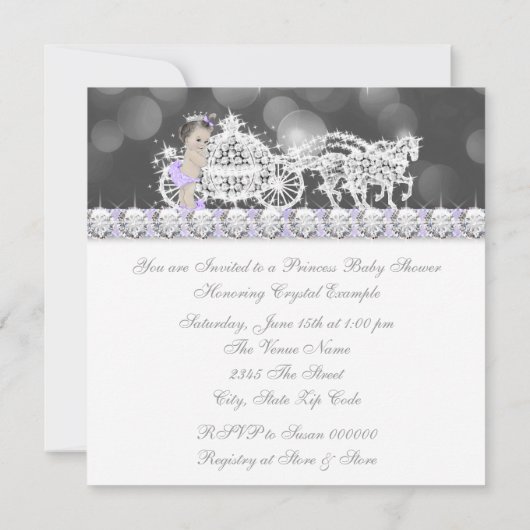 紫とエレガント灰色のプリンセス赤ちゃんシャワー 招待状 (裏面)