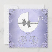 紫とエレガント灰色のベビーガールシャワー 招待状 (正面)