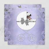 紫とエレガント灰色の民族赤ちゃん女の子シャワー 招待状 (正面/裏面)