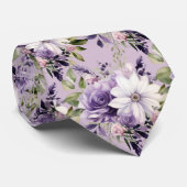 紫とエレガント白のフローラのネックタイ ネクタイ (ロール)