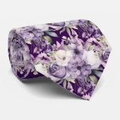 紫とエレガント白のフローラのネックタイ ネクタイ (ロール)