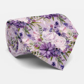 紫とエレガント白のフローラのネックタイ ネクタイ (ロール)