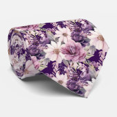紫とエレガント白のフローラのネックタイ ネクタイ (ロール)