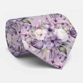 紫とエレガント白のフローラのネックタイ ネクタイ (ロール)