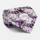 紫とエレガント白のフローラのネックタイ ネクタイ (ロール)