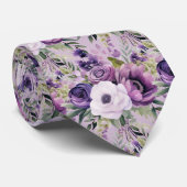 紫とエレガント白のフローラのネックタイ ネクタイ (ロール)