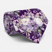 紫とエレガント白のフローラのネックタイ ネクタイ (ロール)