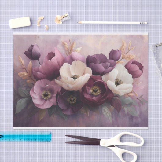 紫とエレガント白のフローラブーケ 薄葉紙 (クラフト)