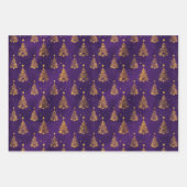 紫とエレガント金ゴールドのクリスマスツリー ラッピングペーパーシート (正面3)