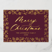 紫とエレガント金ゴールドのスノーフレーク非写真 箔シーズンカード (正面)