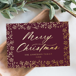 紫とエレガント金ゴールドのスノーフレーク非写真 箔シーズンカード