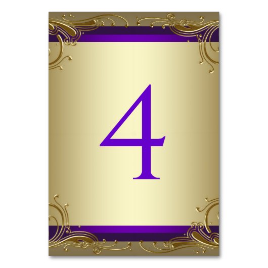 紫とエレガント金ゴールドのテーブル番号 テーブルナンバー (正面)