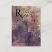 紫とエレガント金ゴールドの水彩耳飾りディスプレイ 名刺 (正面)