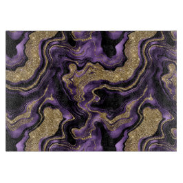 紫とエレガント金ゴールドグリッター瑪瑙パターン カッティングボード