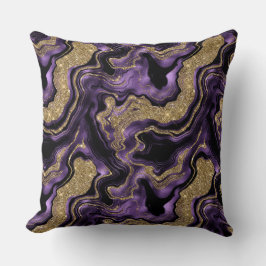 紫とエレガント金ゴールドグリッター瑪瑙パターン クッション