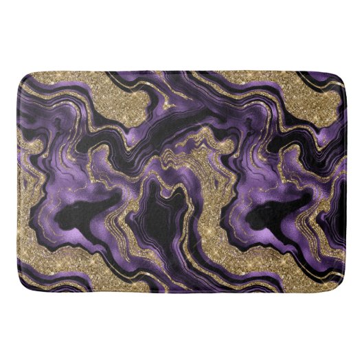 紫とエレガント金ゴールドグリッター瑪瑙パターン バスマット (正面)